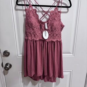 Zenana Pink Lace Strappy Tank